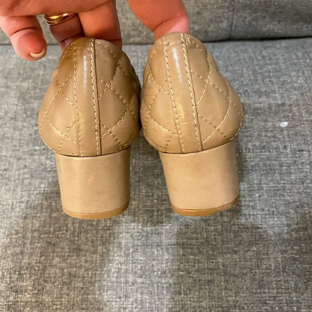 Tory Burch Kaitlin Quilted Leather Gold Cap-Toe Pumps Heels Women’s Size 5.5